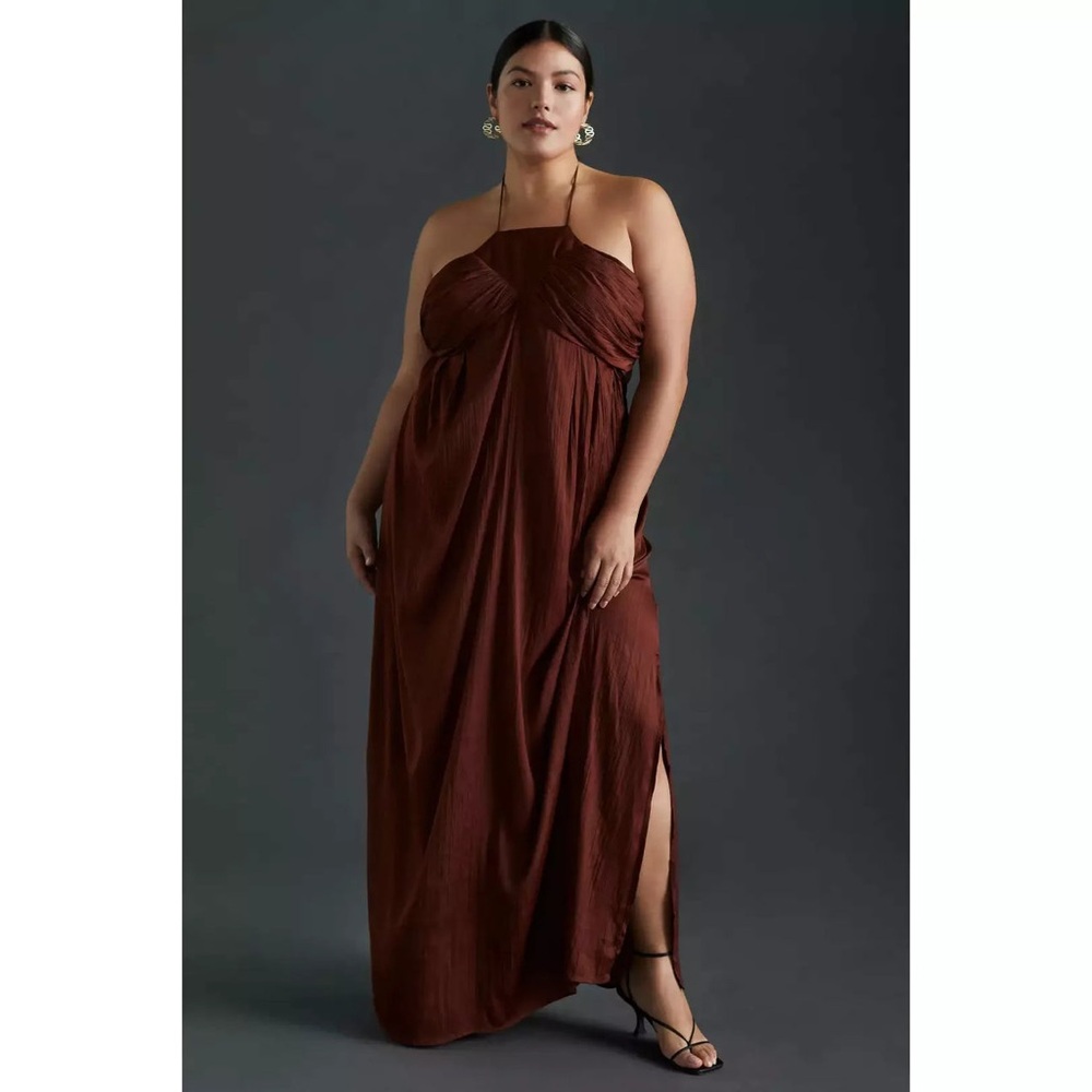 Chic Brown Halter Maxi Dress